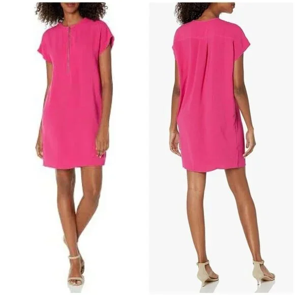 Trina Turk Womens Size Large Pink Zipper Front Short-Sleeved Dress Cover Up NEW - Picture 3 of 3